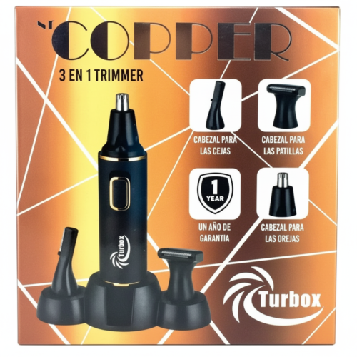 Trimmer Turbox Copper 3 en 1 - Nariz, Oídos y Patillas